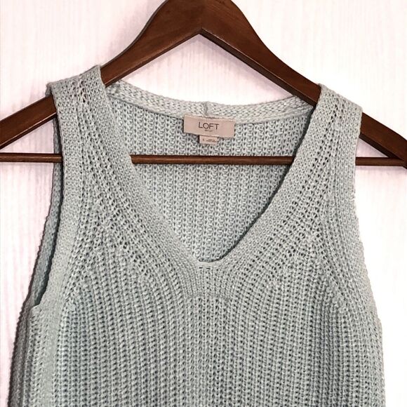 Loft Sweater Vest Womens Small Seafoam Green Sleeveless V Neck Cable Knit Tennis - Picture 2 of 8